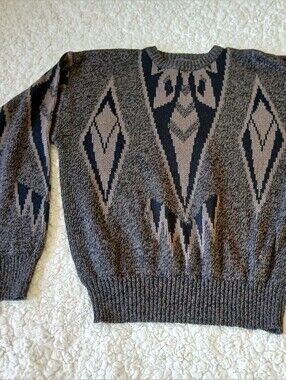 Vintage Barnaby Sweater Mens Large Crewneck Brown Black Geometric Pullover 90s
